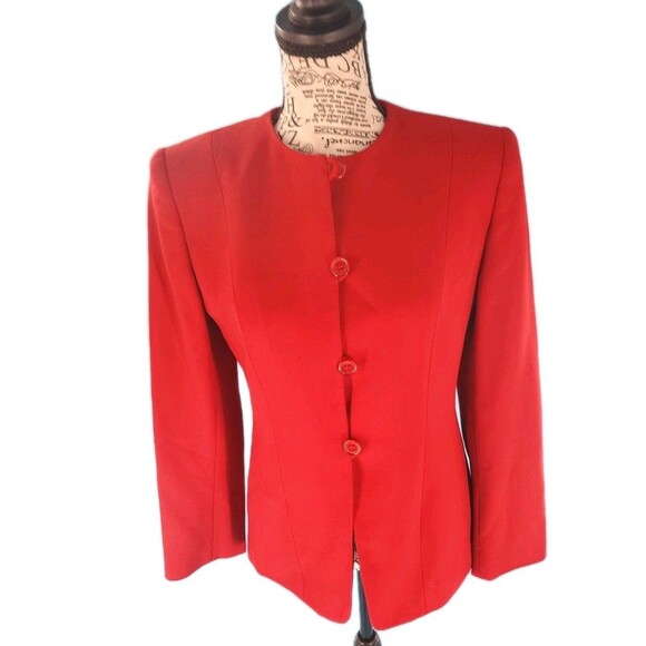 Womens Sz 2p Red Blazer 4 Button Close Pure Woolmark Vintage Lined Joes NY Read - Picture 3 of 16
